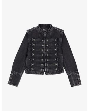The Kooples Button-Embellished Slim-Fit Denim Jacket - Blue