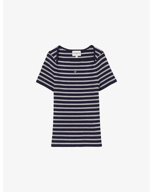 Claudie Pierlot Striped Boat-Neck Knitted Top - Blue
