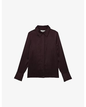 Reiss Ameira Concealed-Placket Long-Sleeve Silk Shirt - Red
