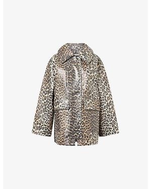 Ganni Laminated Leopard-Print Cotton-Blend Jacket - Grey