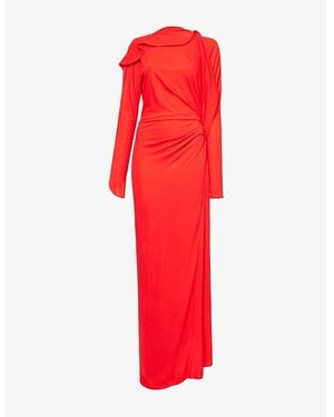 Victoria Beckham Draped Long-Sleeves Woven Gown - Red