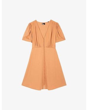 The Kooples V-Neck Short-Sleeve Woven Mini Dress - Orange