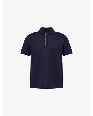Paul Smith Stripe-Trim Short-Sleeve Cotton Polo T-Shirt - Blue