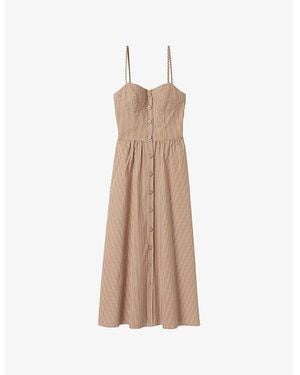 Claudie Pierlot Stripe-Print Button-Up Cotton-Blend Maxi Dress - Natural