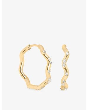 Astrid & Miyu Ripple Crystal-Plated Sterling Hoop Earrings - Metallic