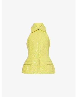 David Koma Tailored High-Collar Sequinned Vest Top - Yellow