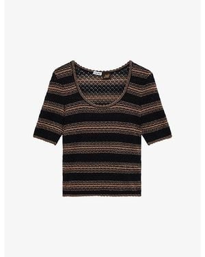 Loewe X Paula's Ibiza Stripe-Print Short-Sleeve Knitted Cotton-Blend Jumper - Black