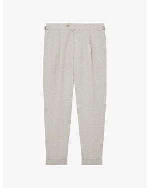 Reiss Finch Checked Linen And Cotton Trousers - Grey