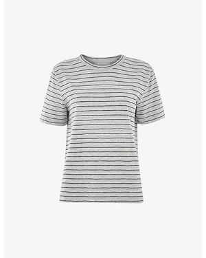 Whistles Emily Ultimate Stripe-Print Short-Sleeve Cotton T-Shirt - Gray