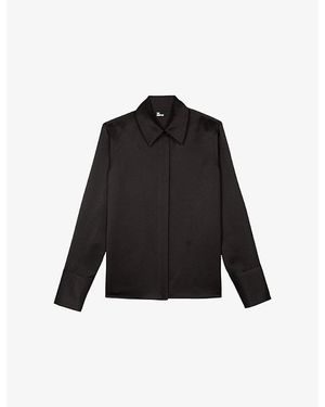 The Kooples Long-Sleeved Satin Shirt - Black
