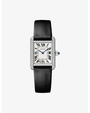 Cartier Tank Must Small, 0.39Ct Brilliant-Cut Diamonds Leather Quartz Watch 29.5Mm - Black