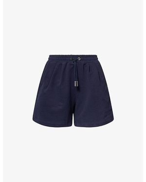 Emello Embroidered Patch-Pocket Cotton Shorts - Blue