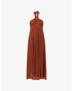 Zimmermann Indra Halterneck Metallic-Knit Maxi Dress - Red