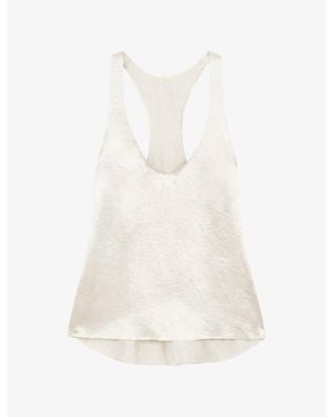 Because Of Alice Crushed-Texture Scoop-Neck Satin Tank Top - White