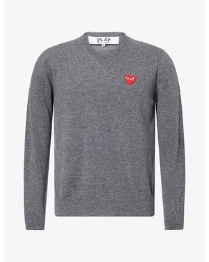 COMME DES GARÇONS PLAY Heart Motif-Logo V-Neck Wool Jumper - Grey