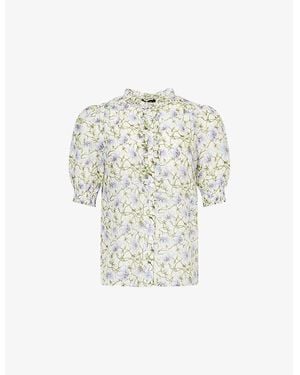 ME+EM Twisting Poppy Floral Graphic-Print Silk-Cotton Blouse - White