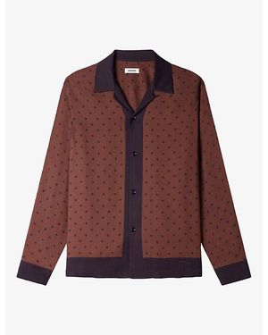 Sandro Cross-Pattern Long-Sleeved Woven Shirt - Purple