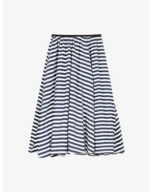 Maje Striped Elasticated-Waist Woven Midi Skirt - Blue