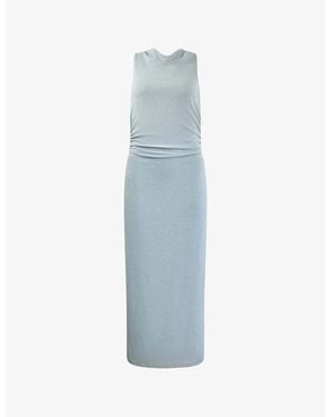 Ro&zo High-Neck Gathered Stretch-Jersey Midi Dress - Blue