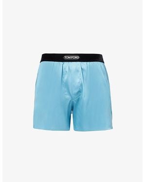 Tom Ford Logo-Waistband Classic-Fit Silk Boxer Shorts - Blue