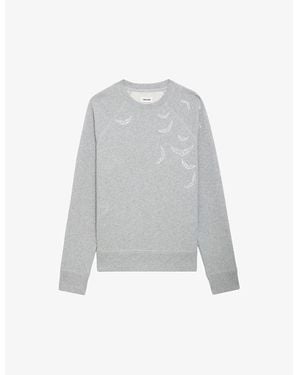 Zadig & Voltaire Wing-Print Relaxed-Fit Cotton-Jersey Sweatshirt - Grey