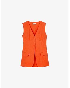 Sandro Corset-Style Sleeveless Linen-Blend Jacket - Orange