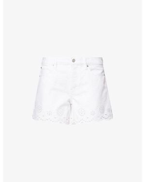 FRAME The Eyelet Embroidered-Hem Denim Shorts - White