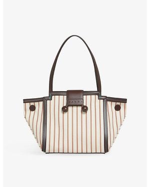 Marni Mini Riviera Striped Canvas And Leather Tote Bag - White
