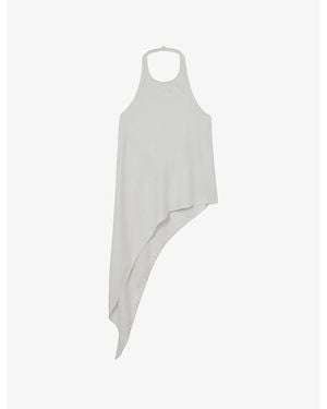 Reiss Quinn Asymmetric-Hem Stretch-Woven Top - White