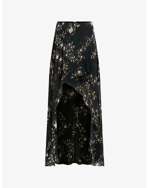 AllSaints Slvina Oto Floral-Print Asymmetric Woven Midi Skirt - Black