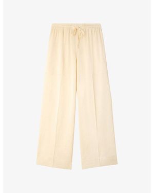Sandro Wide-Leg Drawstring-Waist Satin Pants - Natural