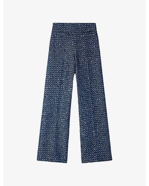 Sandro Straight-Leg Sequin-Embellished Cotton Pants - Blue
