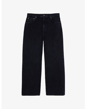 The Kooples Brand-Patch Baggy-Fit Cotton-Corduroy Jeans - Blue