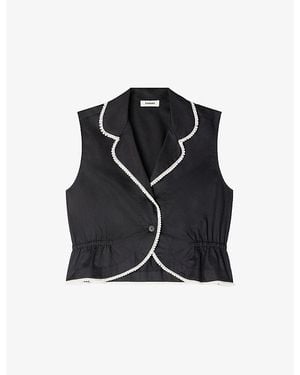 Sandro Beaded-Trim Sleeveless Cotton Top - Black