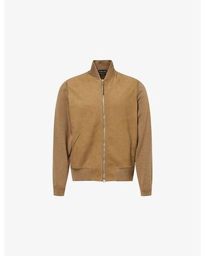 Tom Ford Contrast-Knit Crewneck Leather Jacket - Natural