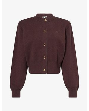 The Couture Club Compact Sculptural-Button Knitted Cardigan - Purple