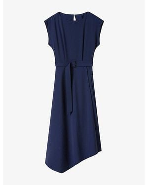 Whistles Asymmetric Pleat-Detail Stretch-Woven Midi Dress - Blue