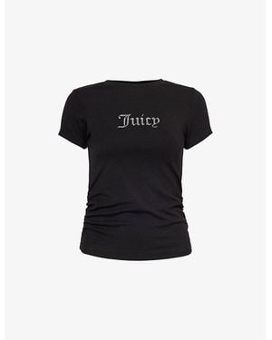 Juicy Couture Ruched Short-Sleeves Stretch-Woven Blend T-Shirt - Black