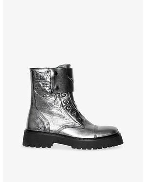 Zadig & Voltaire Joe Fast Vintage Metal Leather Ankle Boots - Black