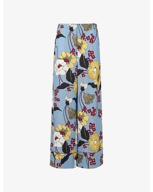 Marni Floral Wide-Leg Satin Pants - Blue