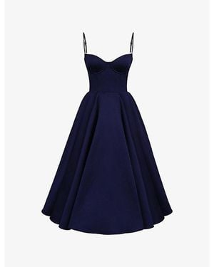 House Of Cb Mademoiselle Floral-Print Stretch Cotton-Blend Midi Dress Xs (A-C Cup) - Blue