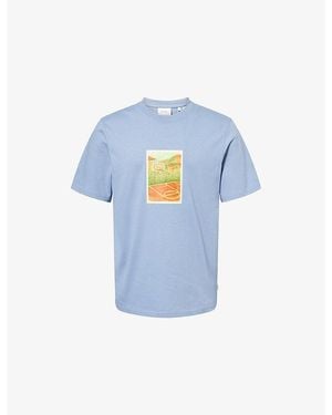 Les Deux Court Graphic-Print Cotton T-Shirt - Blue