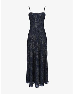 House Of Cb Esme Floral-Pattern Chiffon Maxi Dress - Blue