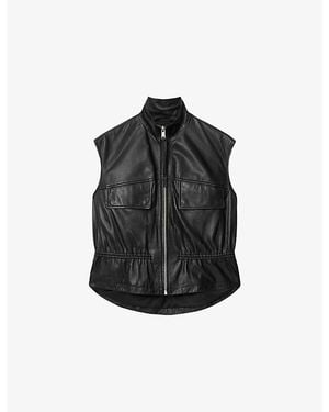 AllSaints Flor Funnel-Neck Leather Gilet - Black