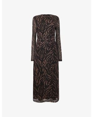 Whistles Abstract Zebra-Print Stretch-Mesh Midi Dress - Black