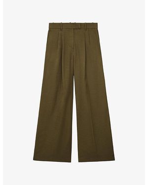 Reiss Cora Pleated Wide-Leg Woven Trousers - Green