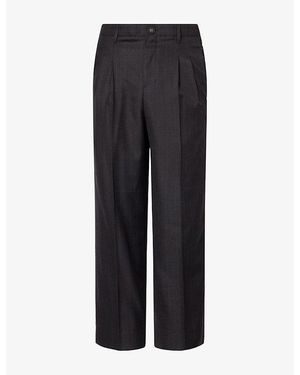 Ami Paris Pleated Striped Wool Pants - Black