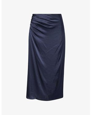 Theory Ruched Regular-Fit Woven Midi Skirt - Blue