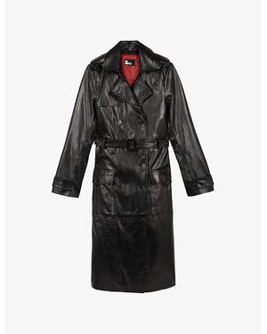 The Kooples Notched-Lapel Detachable-Belt Regular-Fit Leather Coat - Black