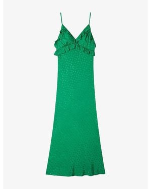 Sandro V-Neck Jacquard-Pattern Woven Maxi Dress - Green